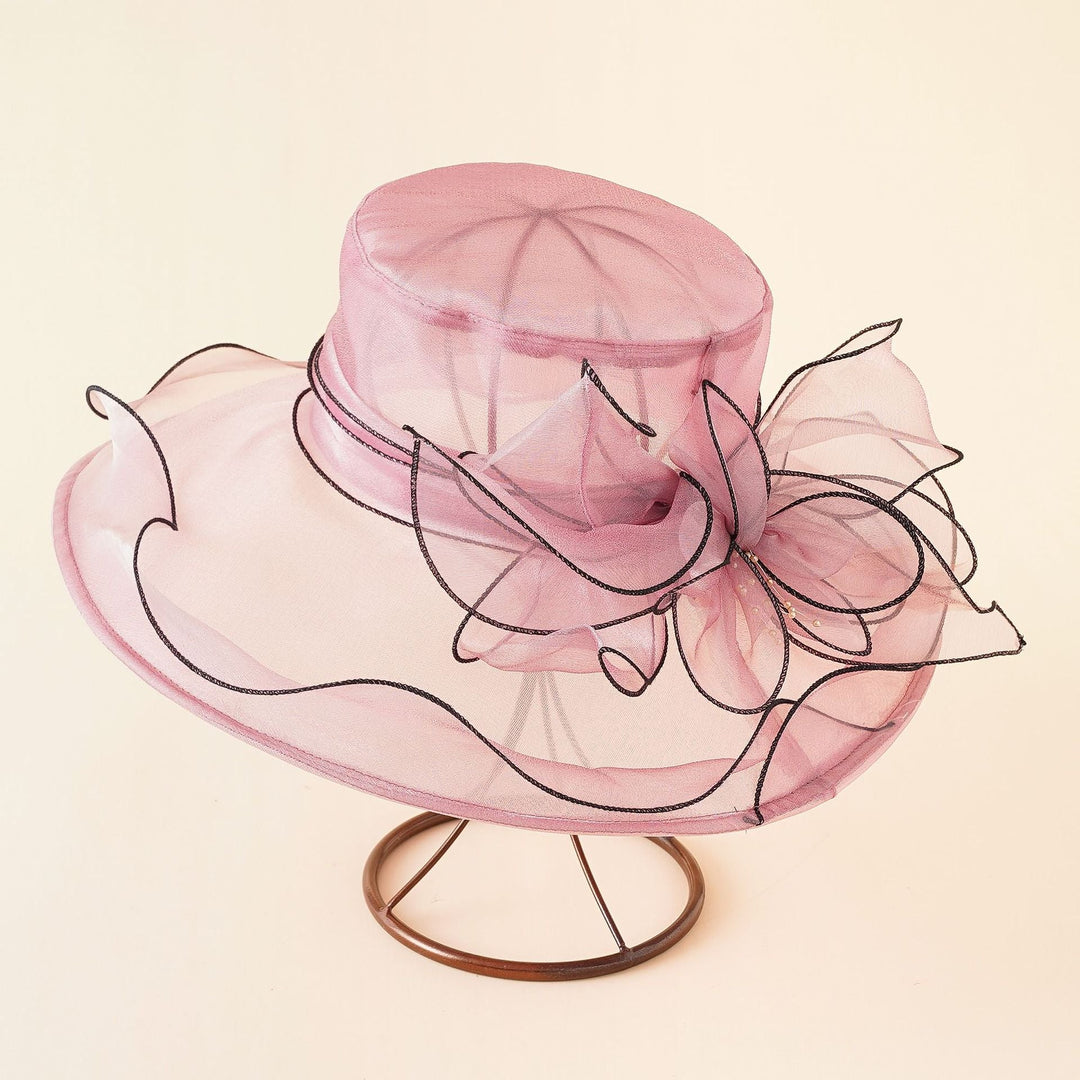 Women's Sun Hat with Fine Mesh Structure and Bow Elements