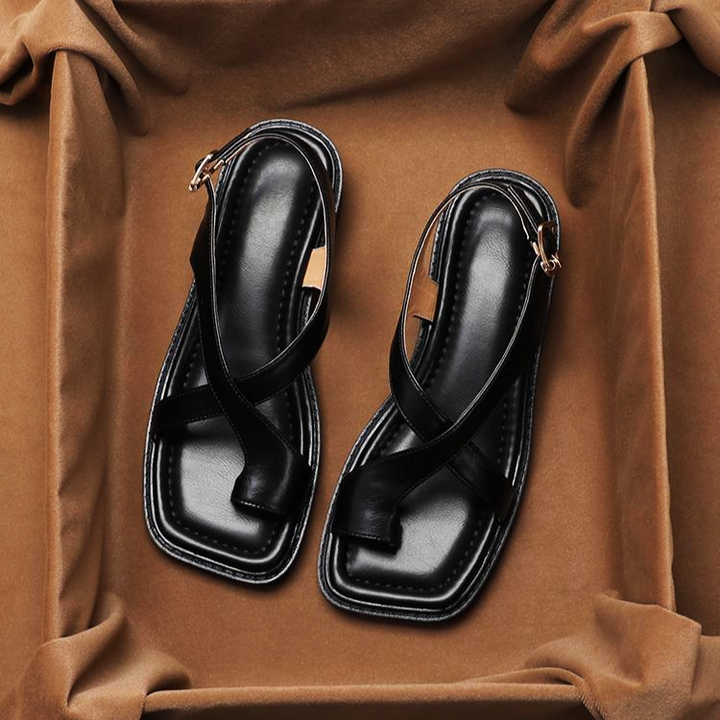 Crossover Strap Low Heel Sandals