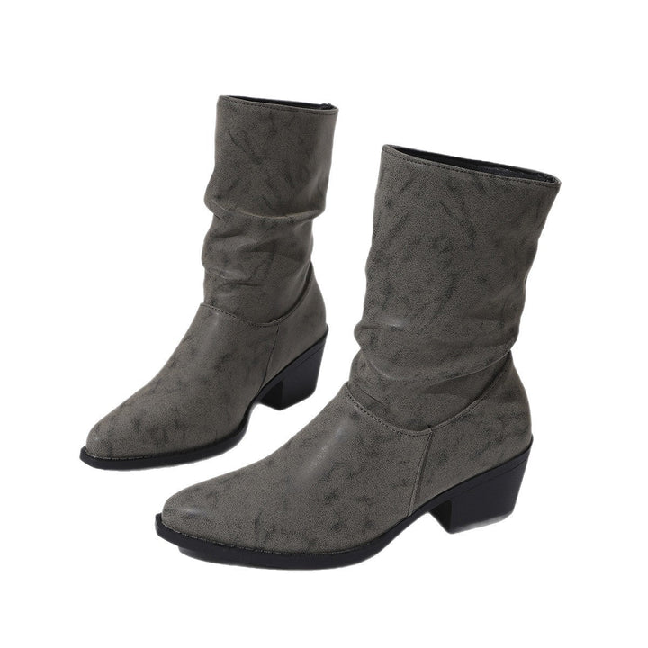 Women's Slouch Ankle Boots with Block Heel and Easy-Care Material