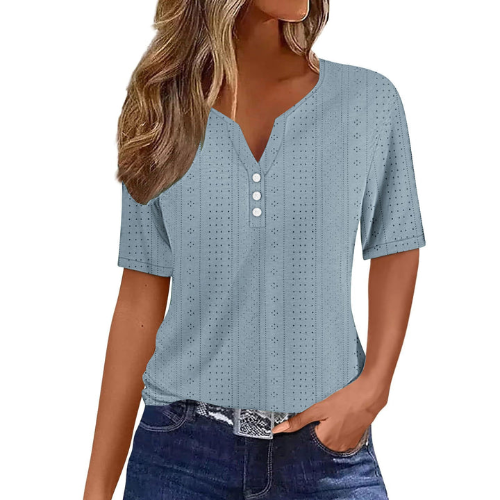 Women's Elegant Mesh Short Sleeve Blouse with Button Detail