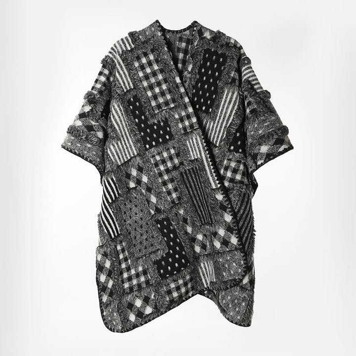Women's Patchwork Kimono Cape Oversize Open Front