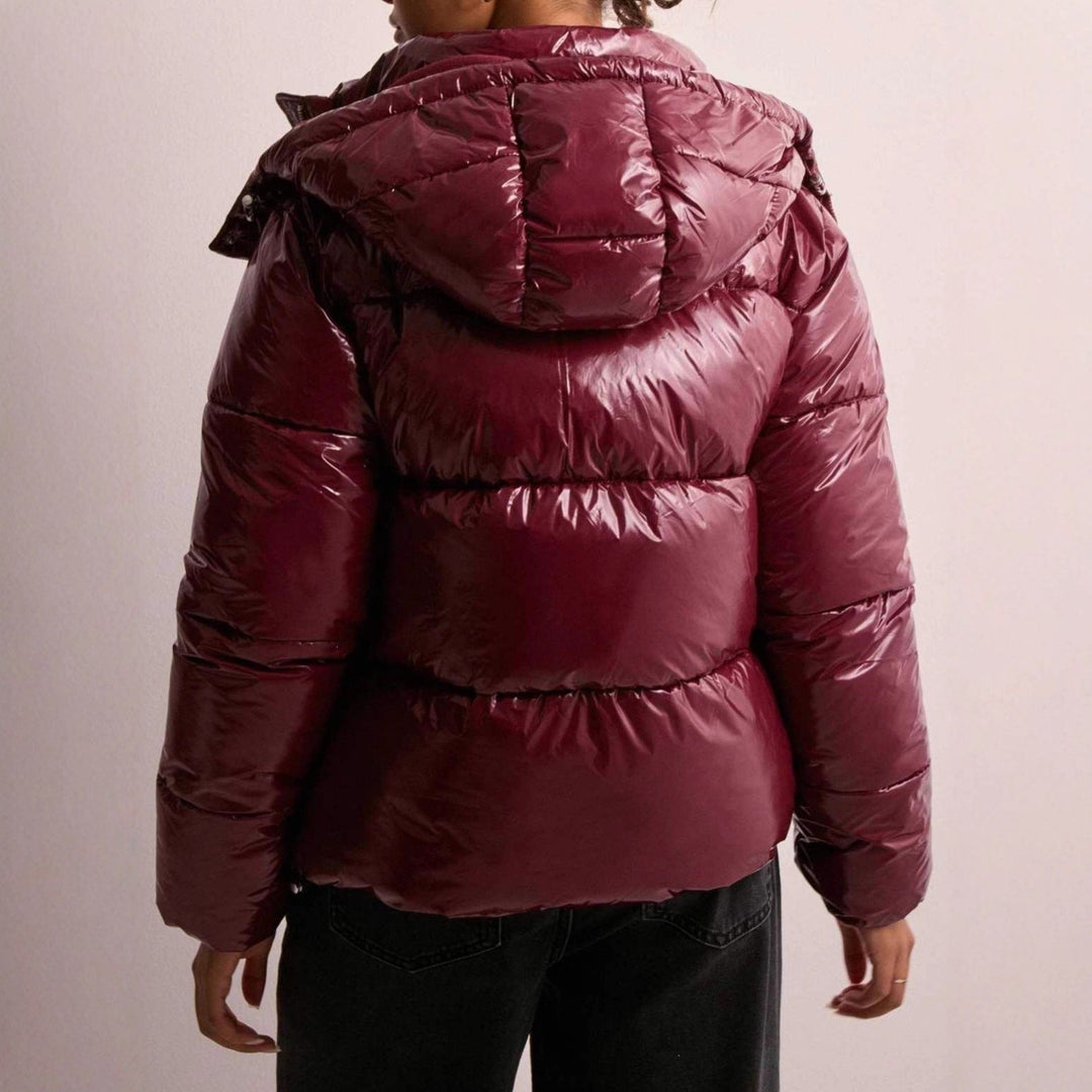 Women's Padded Jacket with Adjustable Hood and Zipper Pockets