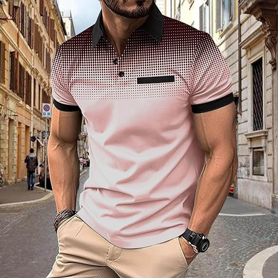 Men's Gradient Polo Shirt: Stylish Short-Sleeve Design for Versatile Wear