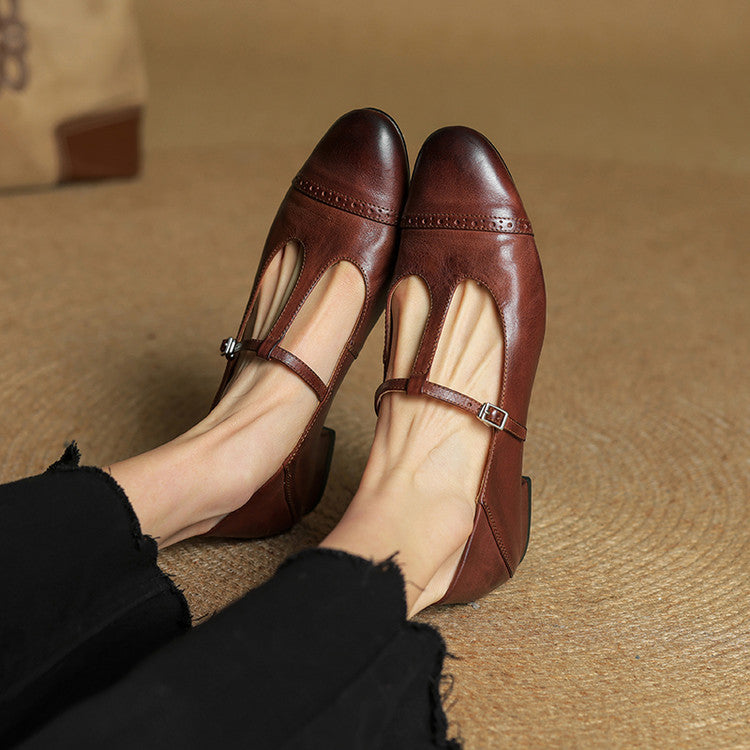 Reiten - Elegant T-Strap Leather Flats