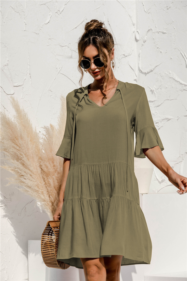 Women's Mini Dress with V-Neck – Summer Style Low Waist with Ruffles