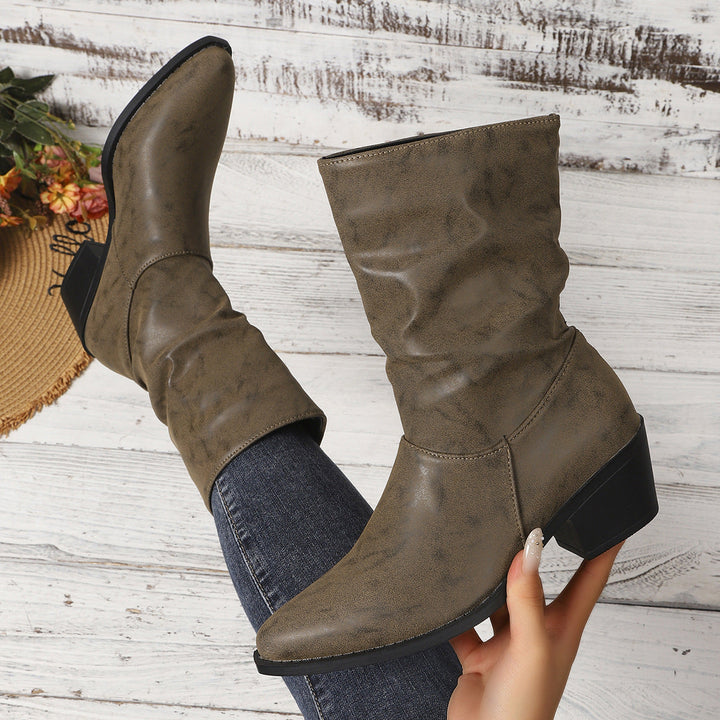 Women's Slouch Ankle Boots with Block Heel and Easy-Care Material