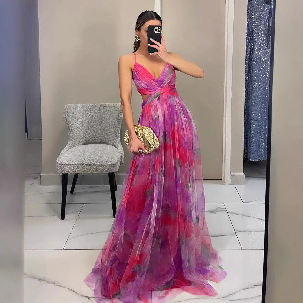 Women's Evening Dress with Flowing Chiffon and Elegant Wrap Look EB