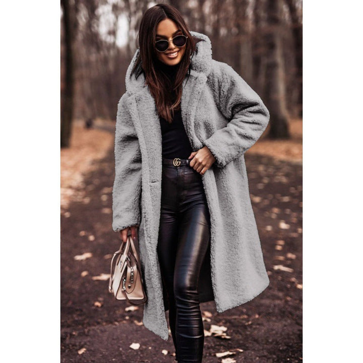 Women's Teddy Coat with Hood and Large Buttons