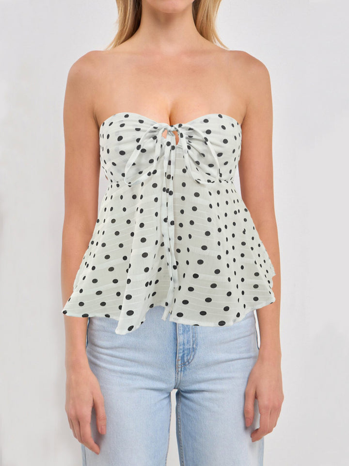 Women's Bandeau Blouse with Floral Design and Ruche EB