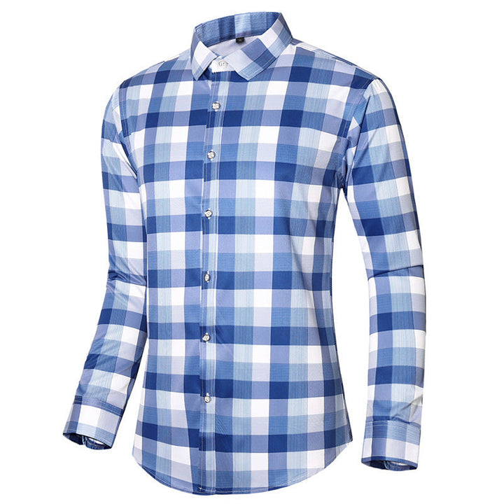 Men's Red Check Flannel Shirt Long Sleeve Button-Front
