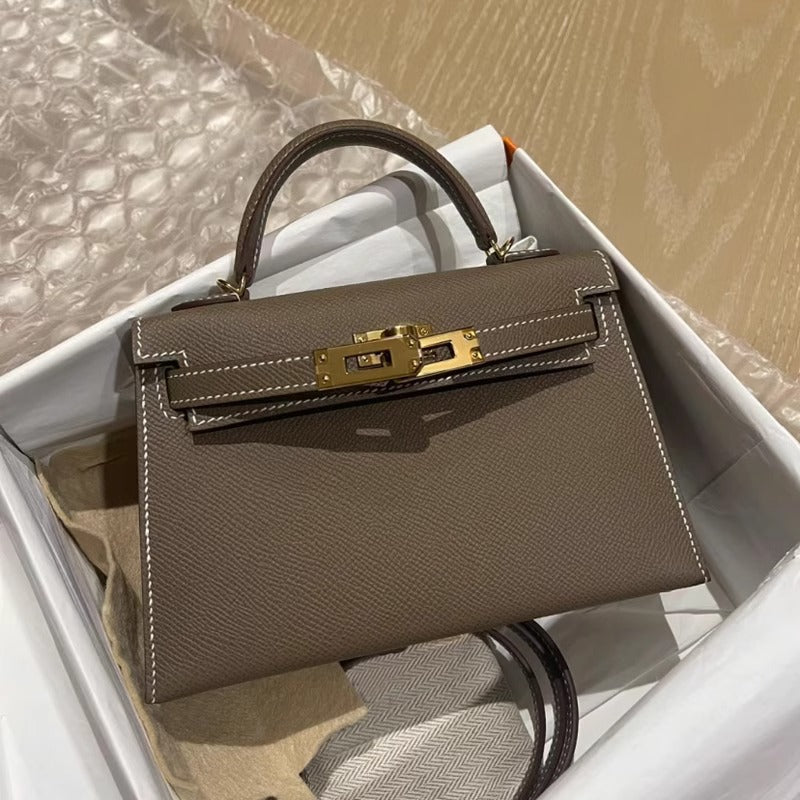 Women's Structured Top Handle Handbag with Gold Lock