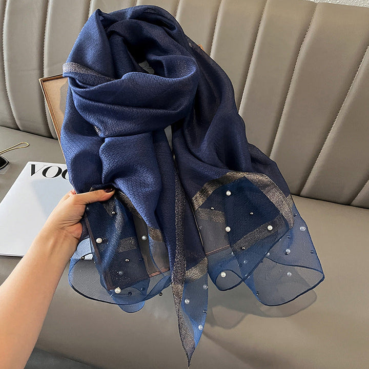 Elegant Scarf Decorated with Pearls