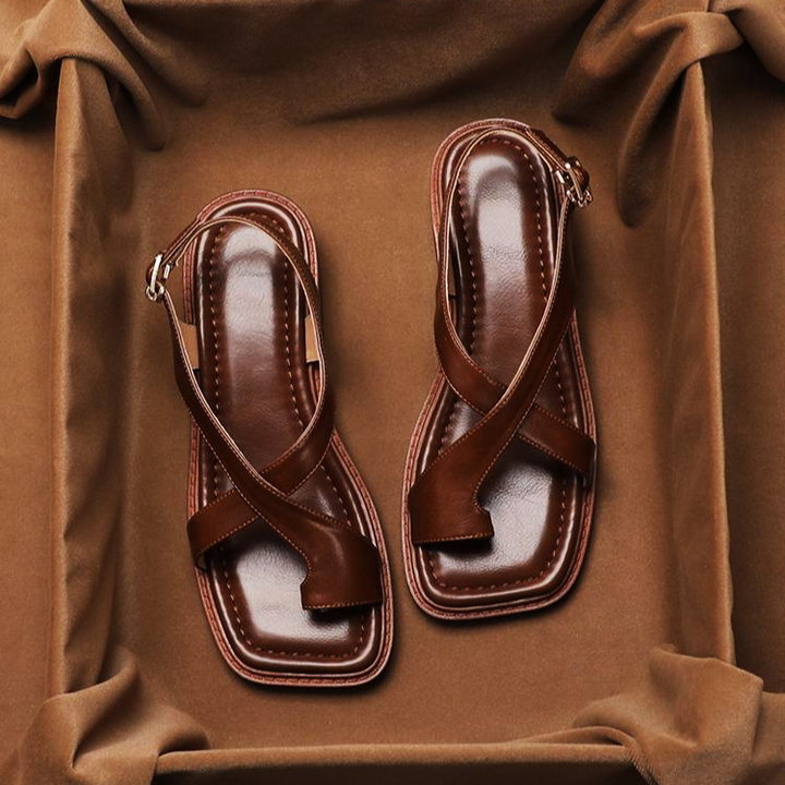 Crossover Strap Low Heel Sandals