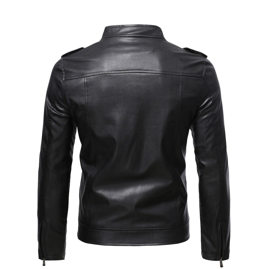 Trendy Men’s Faux Leather Military Jacket with Handy Chest Pockets