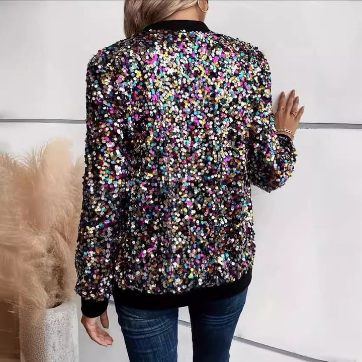 Women's Sequin Embellished Functional Jacket with Comfortable Cuffs