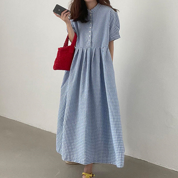 Women's Casual Checkered A-Line Dress - Flattering Fit