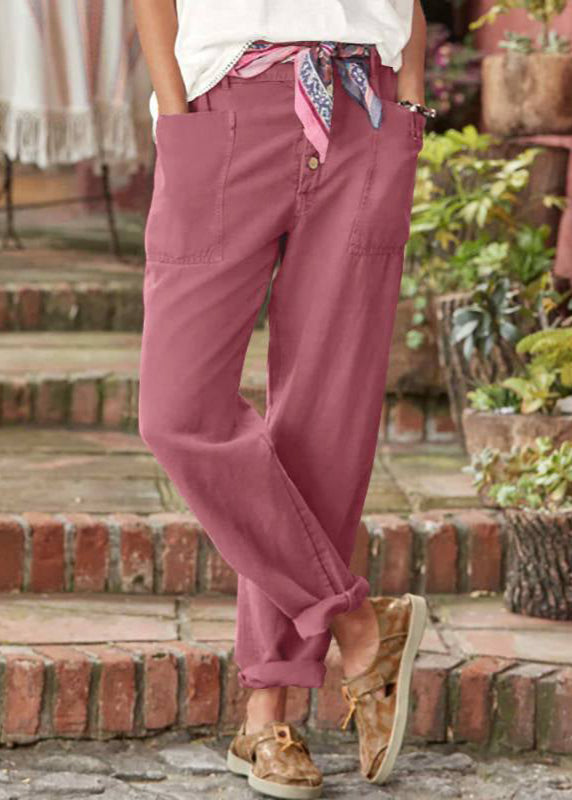 Marnie Ellison | Linen Look Trousers With Button Detail For Women