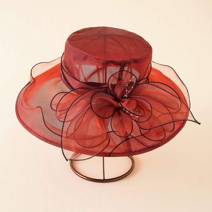 Women's Sun Hat with Fine Mesh Structure and Bow Elements