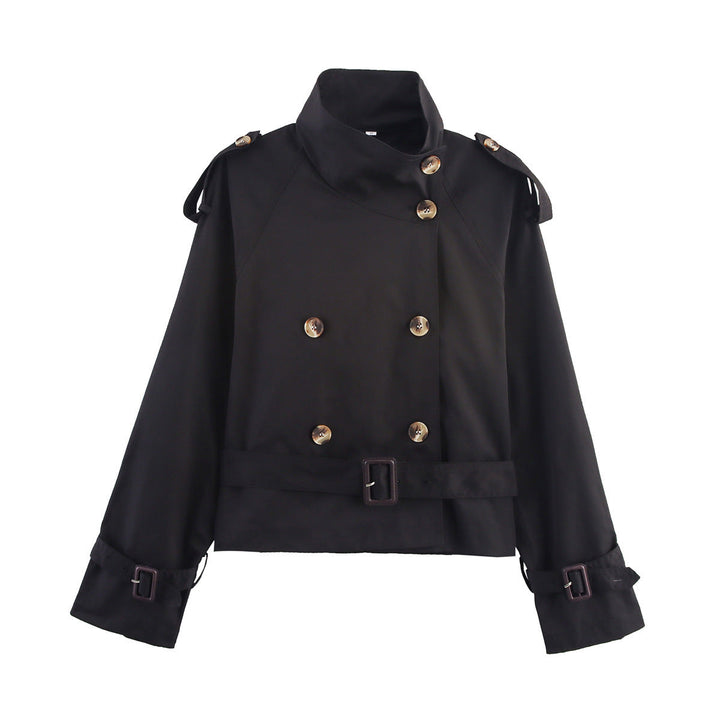 Women's Trench Coat with Belt and Double-Breasted Buttons
