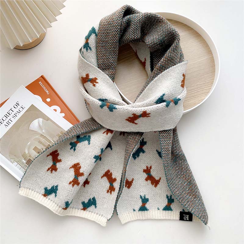 Knitted Scarf with Puppy Pattern