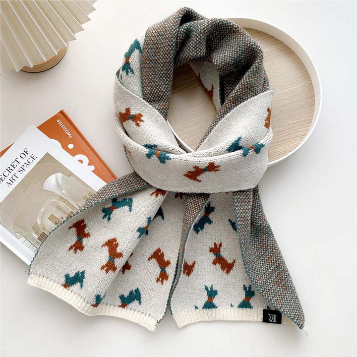 Knitted Scarf with Puppy Pattern