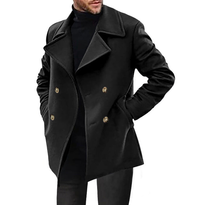 Men's Winter Coat Double-Breasted with Pointed Collar, Mid-Length Model
