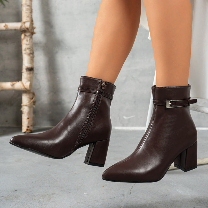 Women's Ankle Boots with Block Heel and Side Zipper