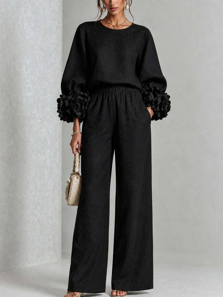 TWO-PIECE SET WITH FLORAL CUFFS FOR WOMEN