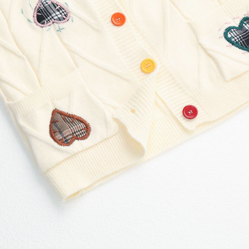 Embroidered Heart Knit Cardigan