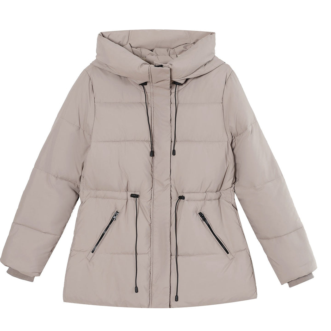 Women's Padded Hooded Parka with Adjustable Drawstring and Ribbed Cuffs
