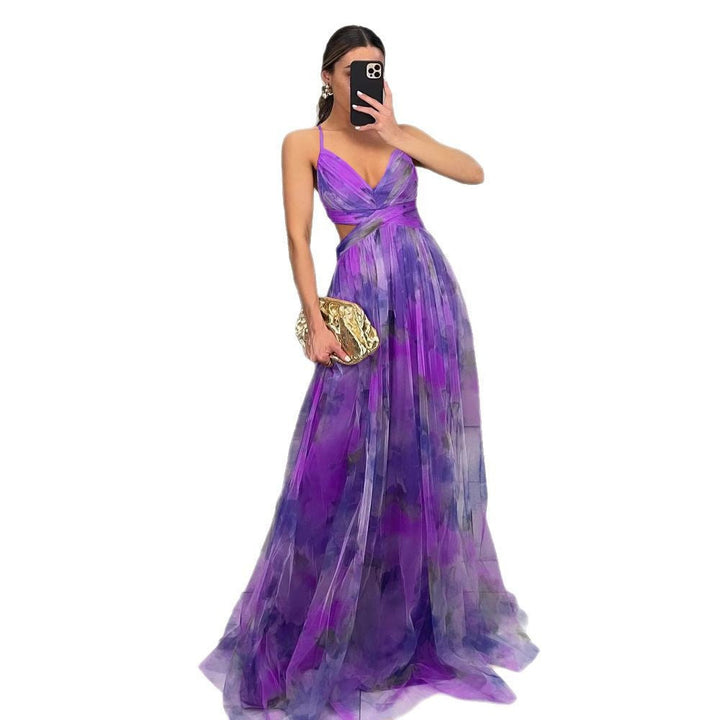 Women's Evening Dress with Flowing Chiffon and Elegant Wrap Look EB
