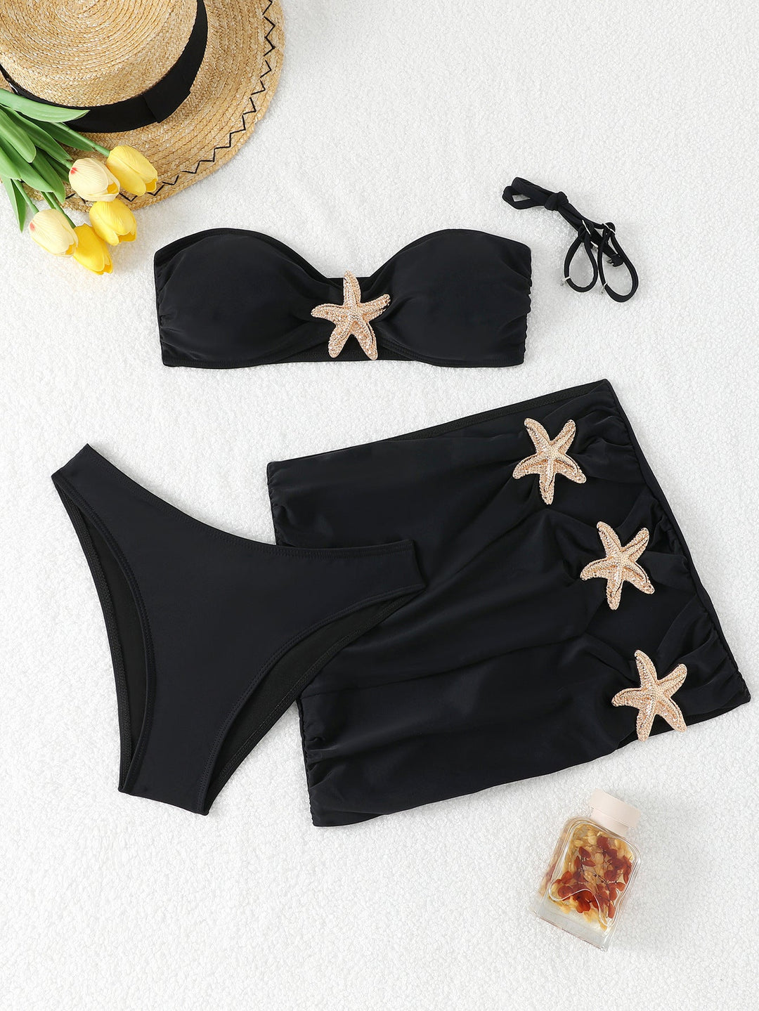 Women's Bandeau Bikini Set with Embellished Skirt EB