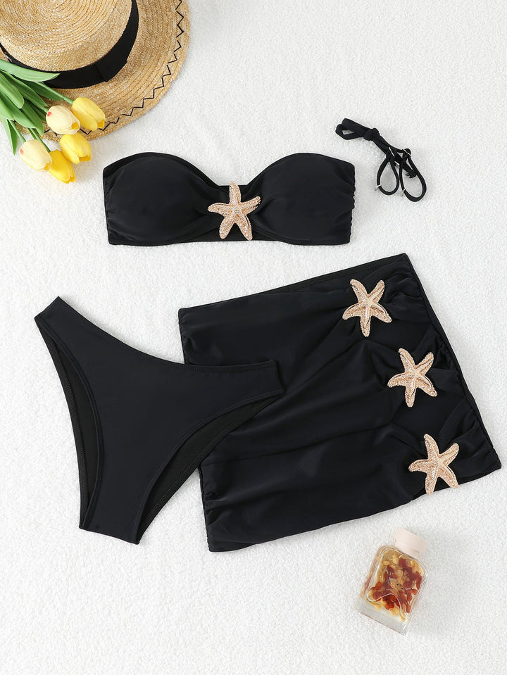 Women's Bandeau Bikini Set with Embellished Skirt EB