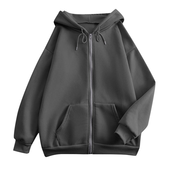 Women's Wide Zip Hoodie with Kangaroo Pockets and Ribbed Cuffs