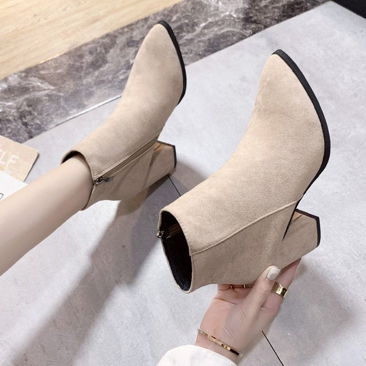 Women’s Ankle Boots with Block Heel and Zipper