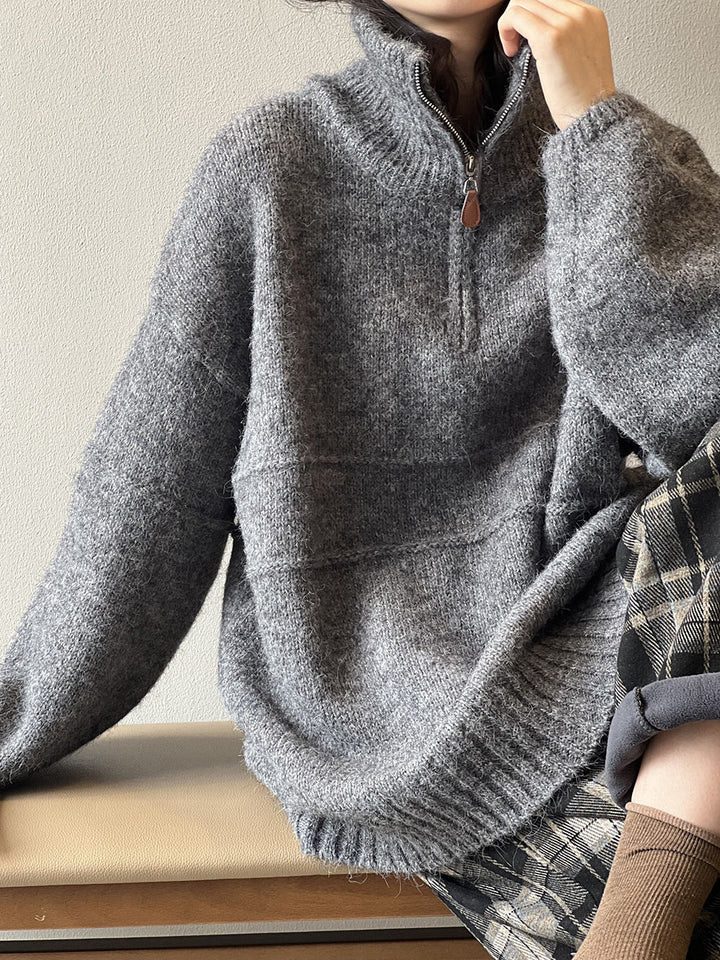 Women's Soft Half-Zip Sweater with High Neck – Casual and Warm