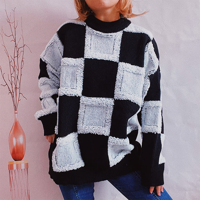 Casual Patchwork Checkered Pullover