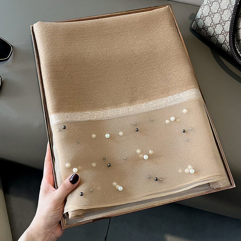 Elegant Scarf Decorated with Pearls
