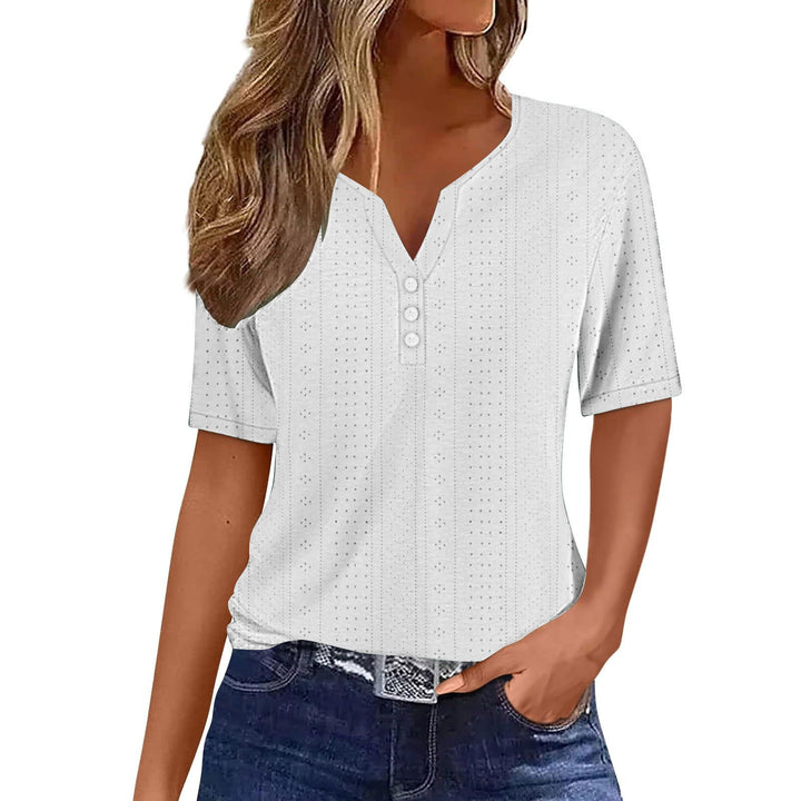 Women's Elegant Mesh Short Sleeve Blouse with Button Detail