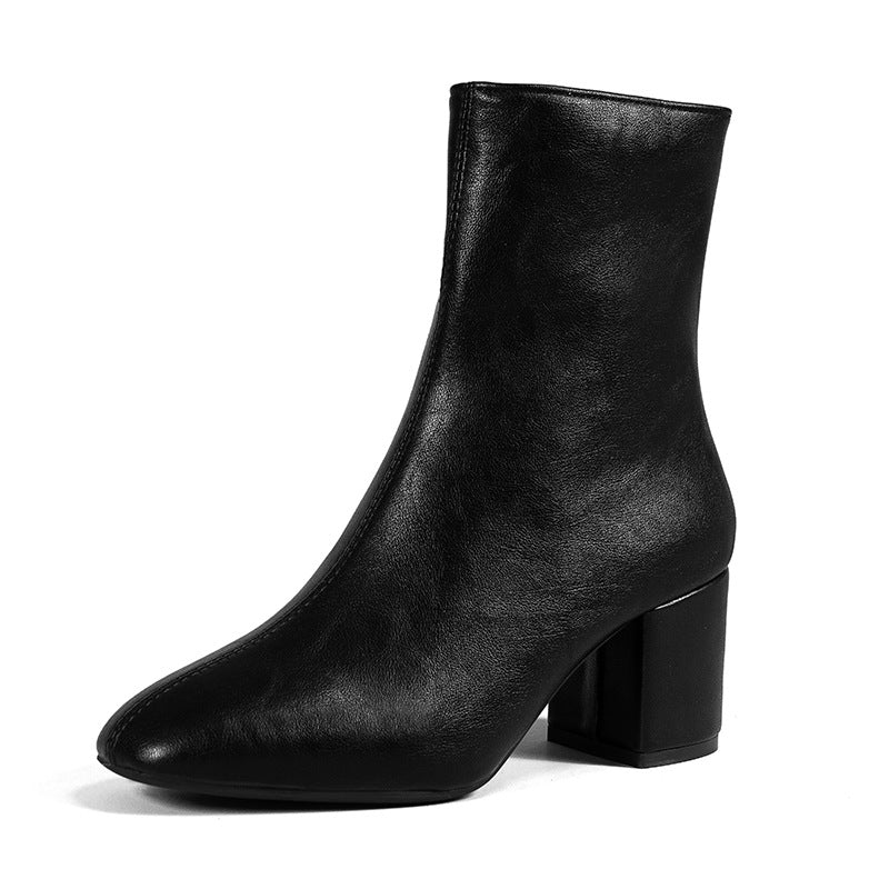 Women's Ankle Boots with Block Heel and Practical Zipper