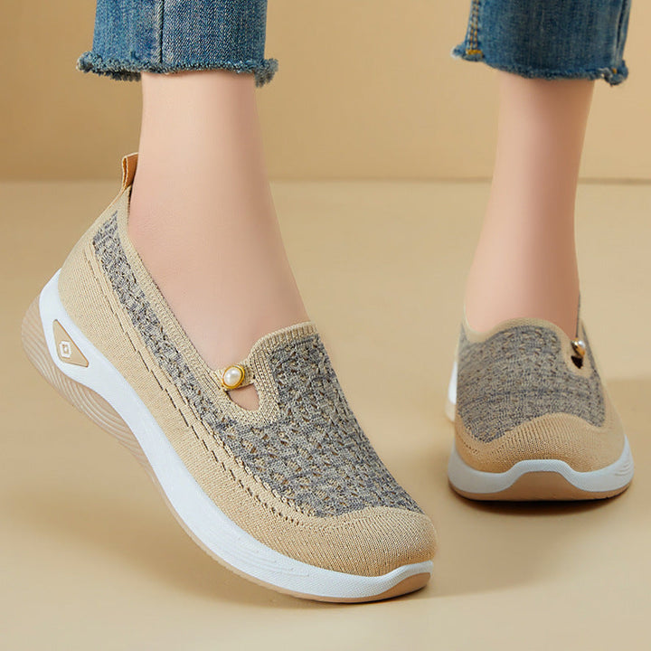 Women's Comfortable and Breathable Slip-On Sneakers with Fashionable Knit Look EB