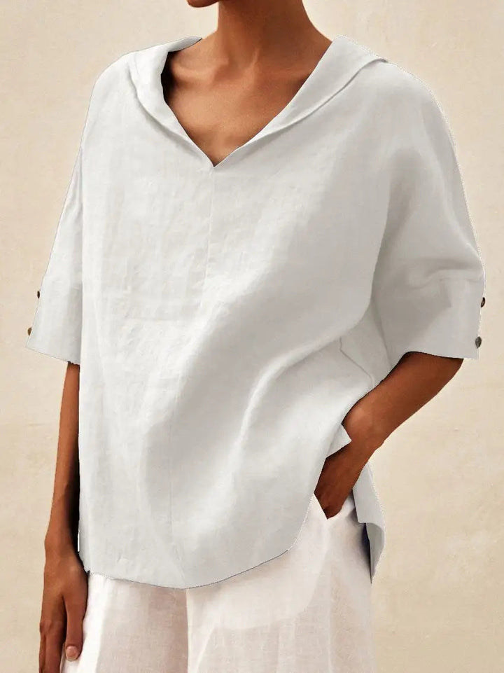 LINEN BLOUSE WITH V-NECK FOR WOMEN