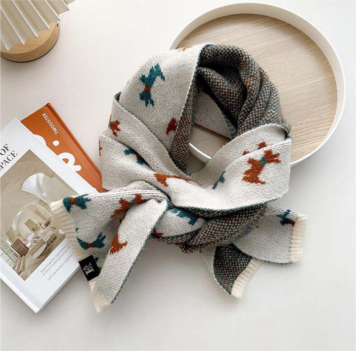 Knitted Scarf with Puppy Pattern