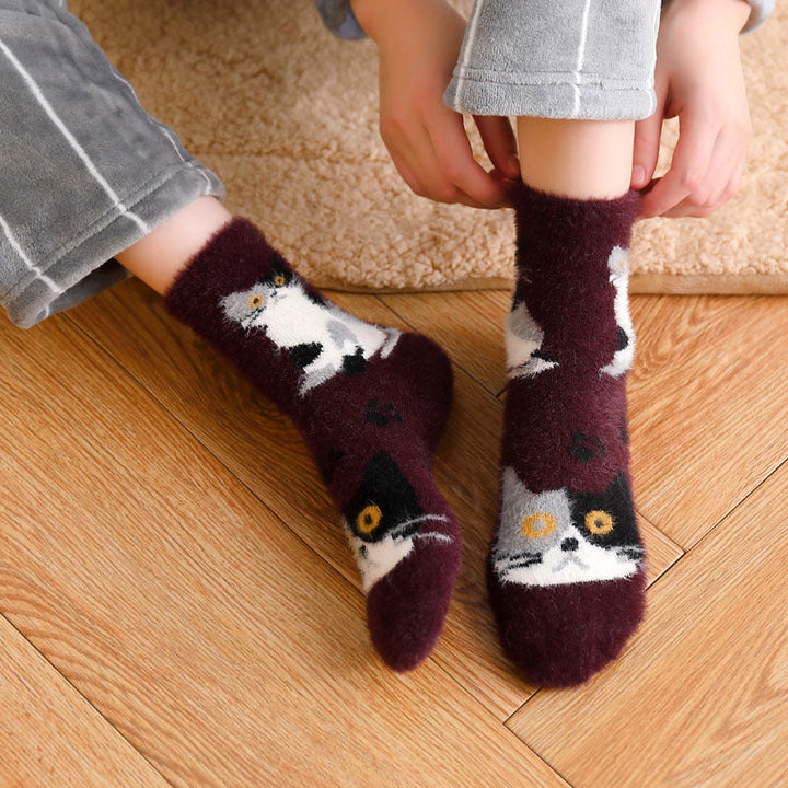 Cat Print Plush Socks