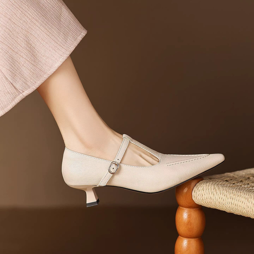Women's Leather Kitten Heel T-Bar Shoes – Tirea