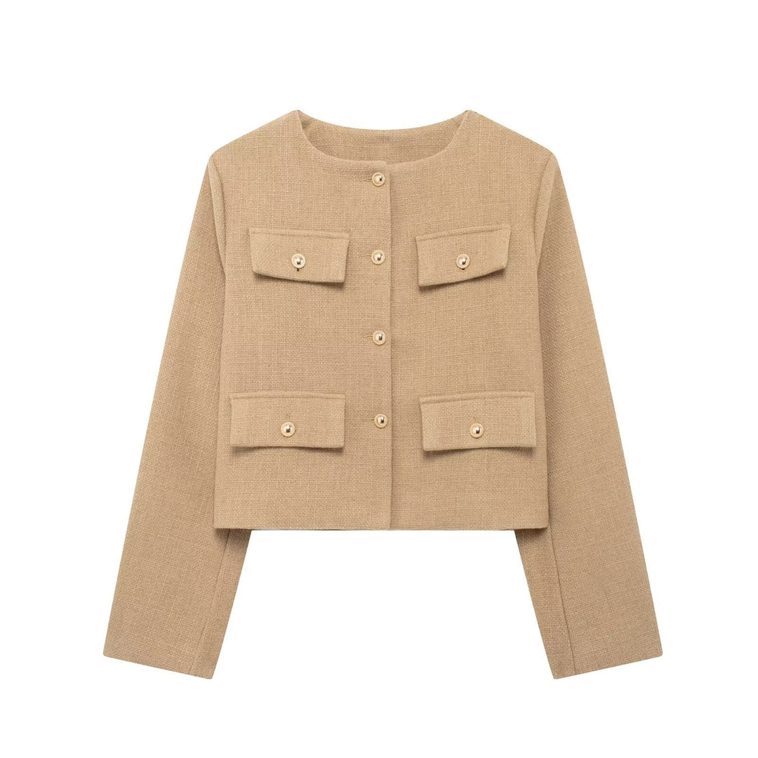 Women's Elegant Textured Cropped Button-Up Jacket