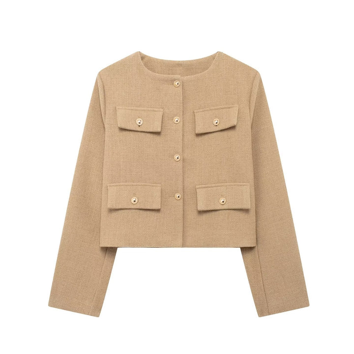 Women's Elegant Textured Cropped Button-Up Jacket