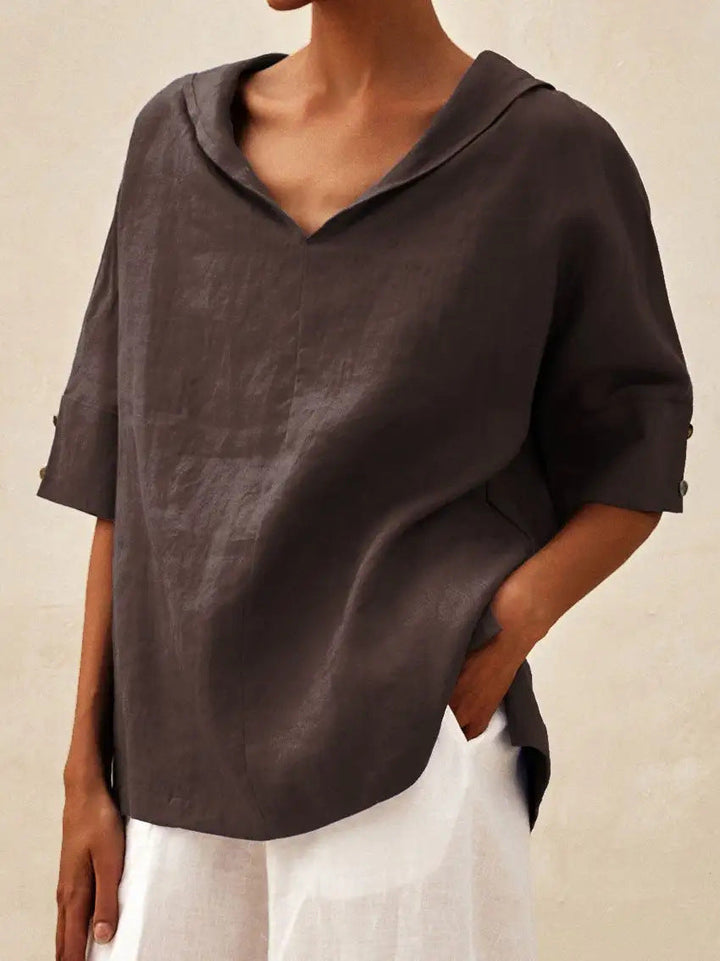 LINEN BLOUSE WITH V-NECK FOR WOMEN