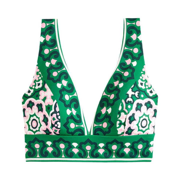 Women's Bikini Top with Deep V-Neck and Floral Pattern EB