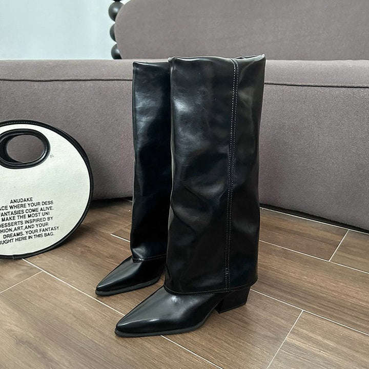 Women's Boots with Block Heel and Modern Cut in Brown